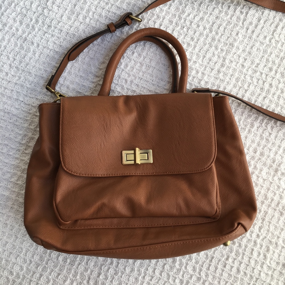 Merona Cognac Crossbody Satchel Handbag - Picture 3 of 7